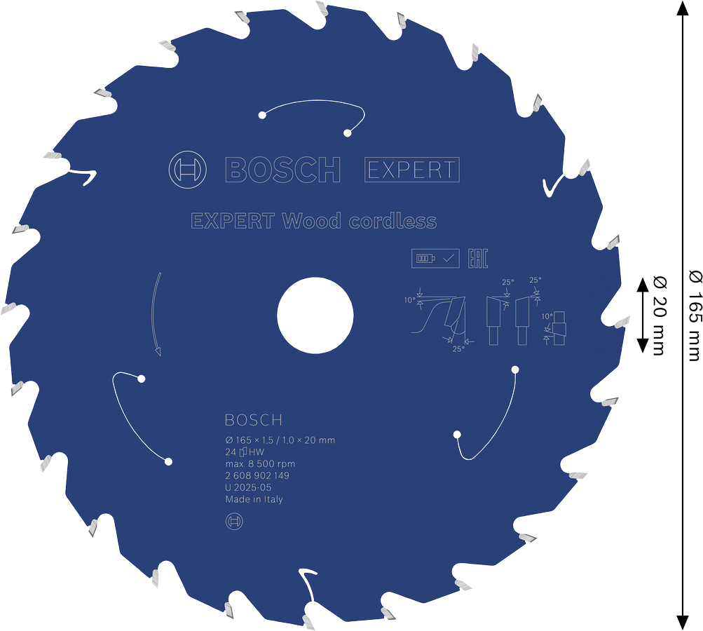 Bosch EXPERT Wood akuga ringsae tera 165 mm 24T.